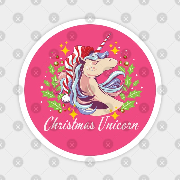 Cute Christmas Unicorn Magnet by Jane Winter